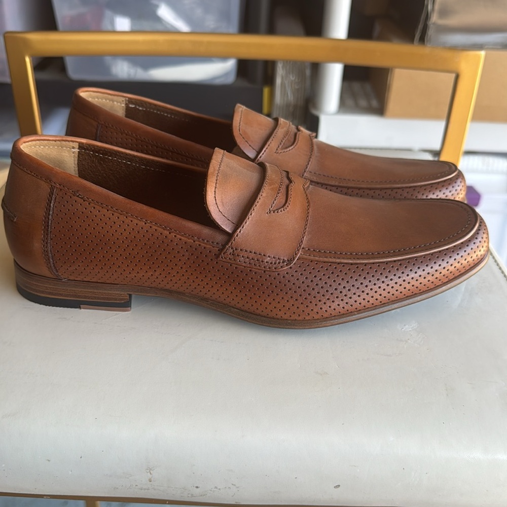 ALFANI MENS BLAINE PENNY LOAFERS DARK TAN